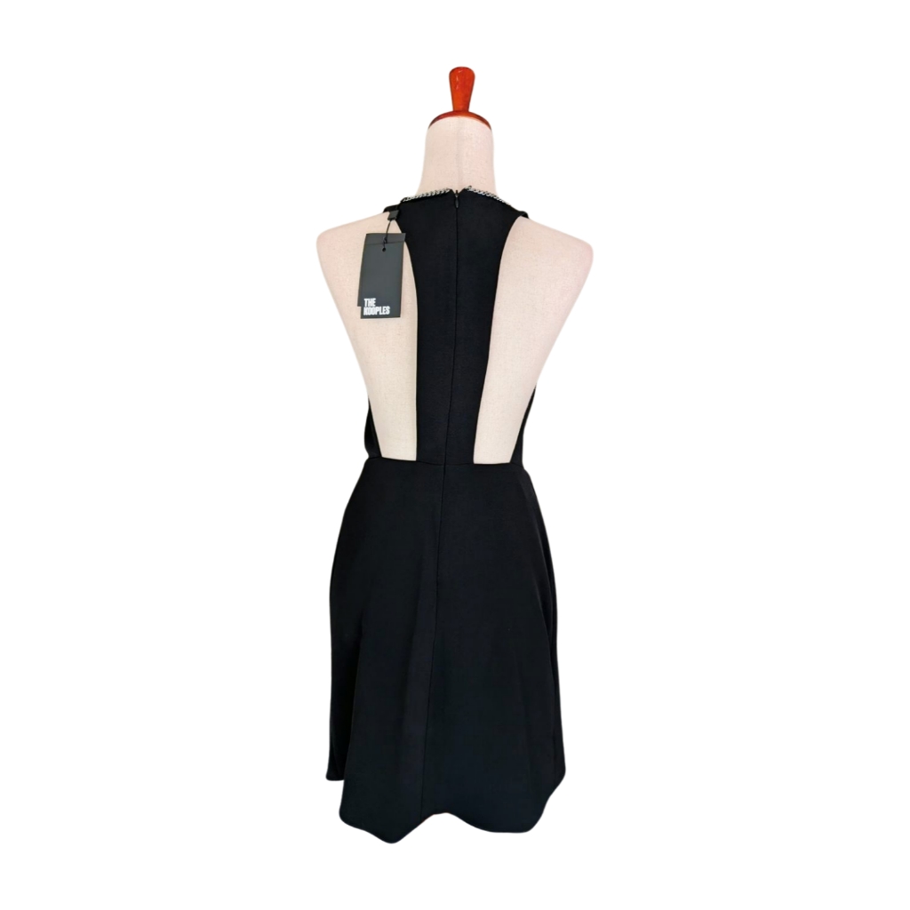 Nwt The Kooples T Back Short Black Crepe Chain Neck Mini Dress Size Fr2/Us6